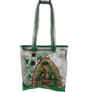 Ed Hardy Clear Tote Bag Green Virgin Mary Graphic PVC NWT - OS
